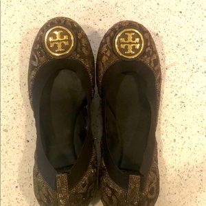 Tory Burch gold and brown leopard flats